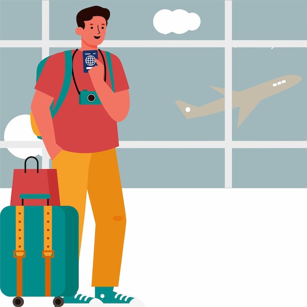 Vetor ilustração de viajar com fundo de aeroporto