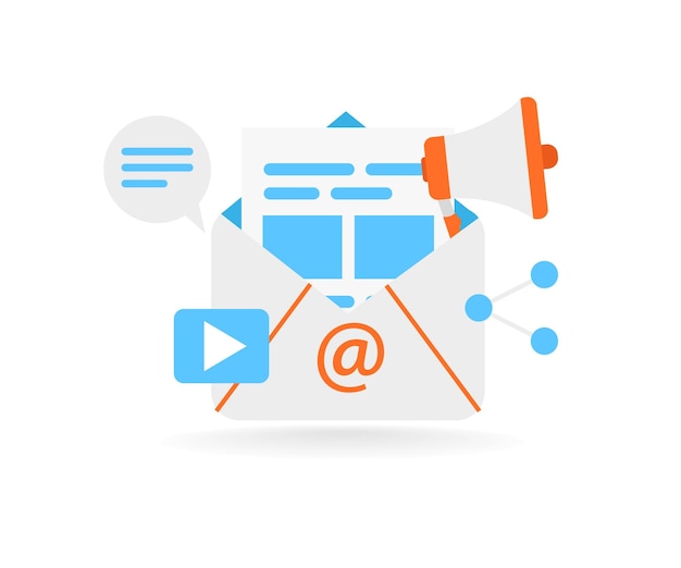 Ilustração de vídeos e links de compartilhamento de e-mail marketing adequado para folhetos de página de destino infográficos e outros ativos relacionados a gráficos