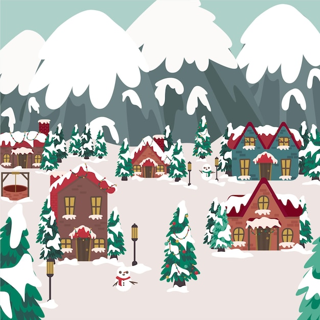 Ilustração de vila de natal desenhada à mão