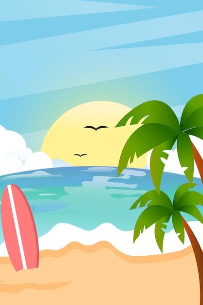 Ilustração de vista do nascer do sol de praia de verão