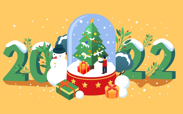 Ilustração decorativa de bola de cristal isométrica de cartaz de desenho de presente de Natal
