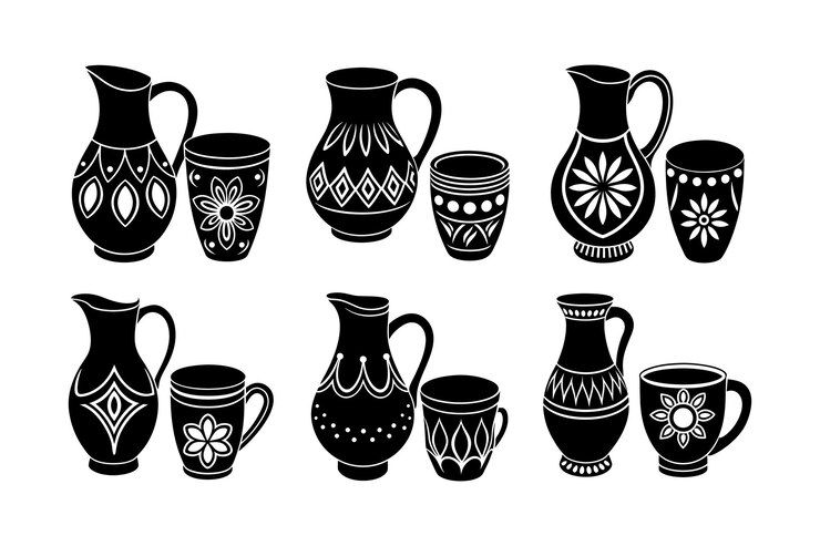 Vetor ilustração decorativa de jarro e taça