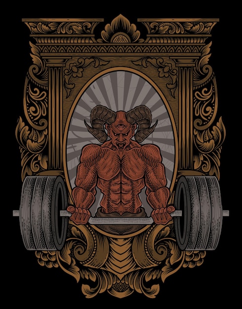 Vetor ilustração demon bodybuilder gym fitness