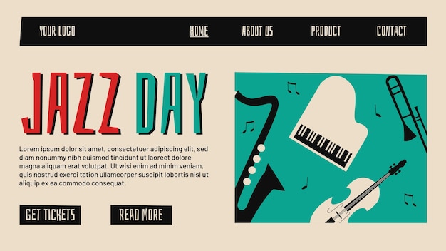 Ilustração desenhada à mão da página de destino do Dia Internacional do Jazz