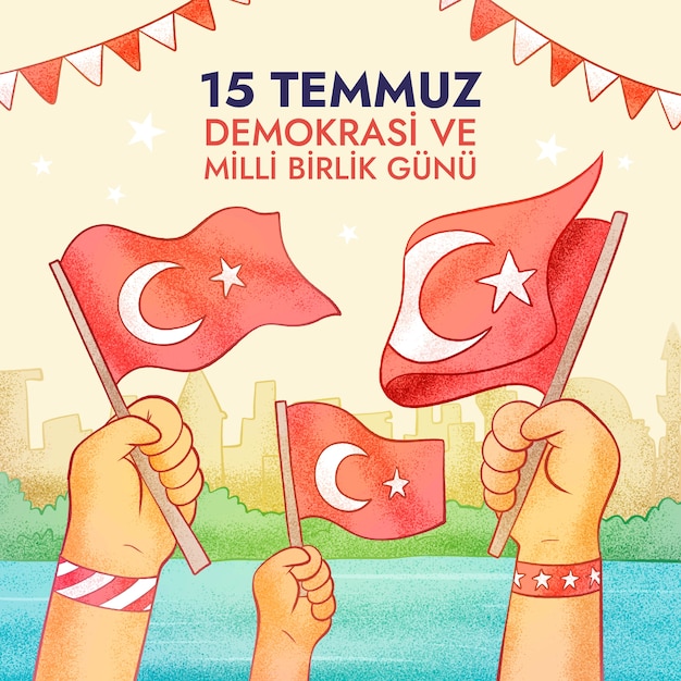 Vetor ilustração desenhada à mão de 15 temmuz