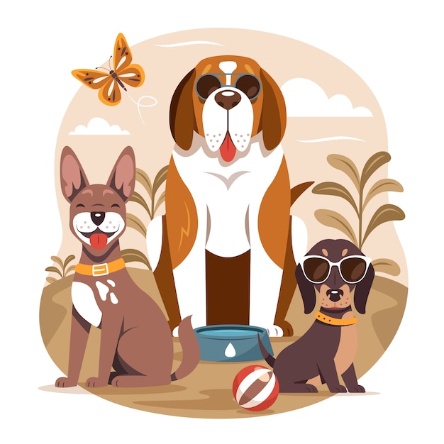 Ilustração desenhada à mão de animais de estimação