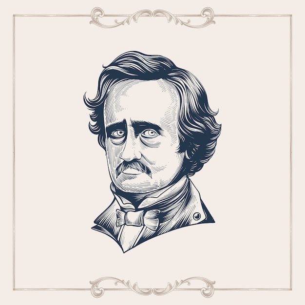 Vetor ilustração desenhada à mão de edgar allan poe