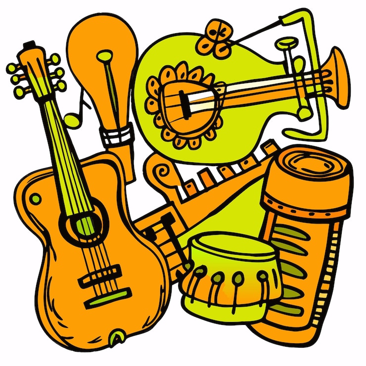 Vetor ilustração desenhada à mão de instrumentos musicais