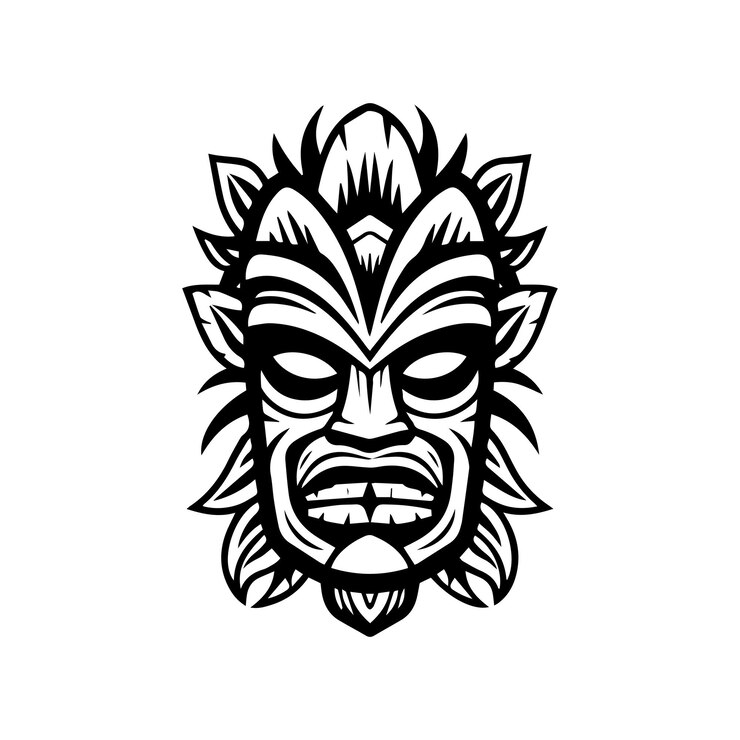 Vetor ilustração desenhada à mão de máscara tiki de madeira