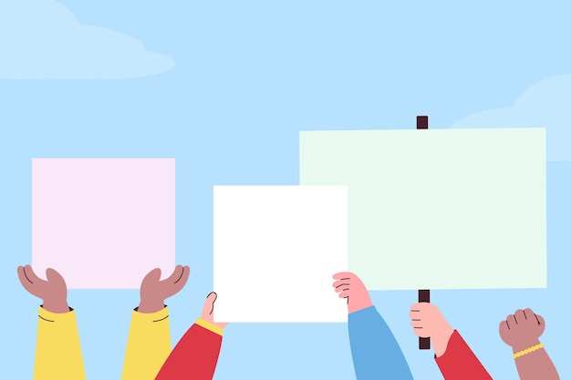 Ilustração desenhada à mão de um menino com um cartaz