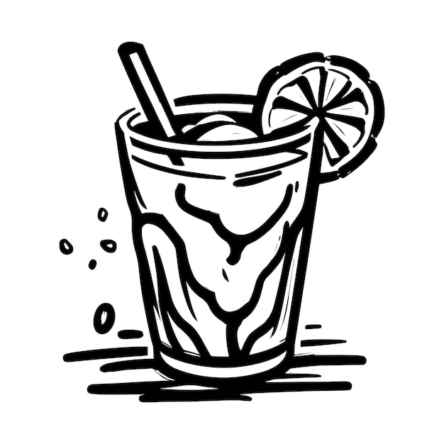 Ilustração desenhada à mão de uma bebida fresca de chá gelado servida no copo