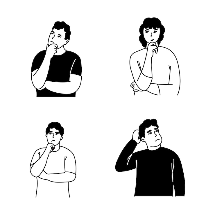 Ilustração desenhada à mão de uma pessoa pensante