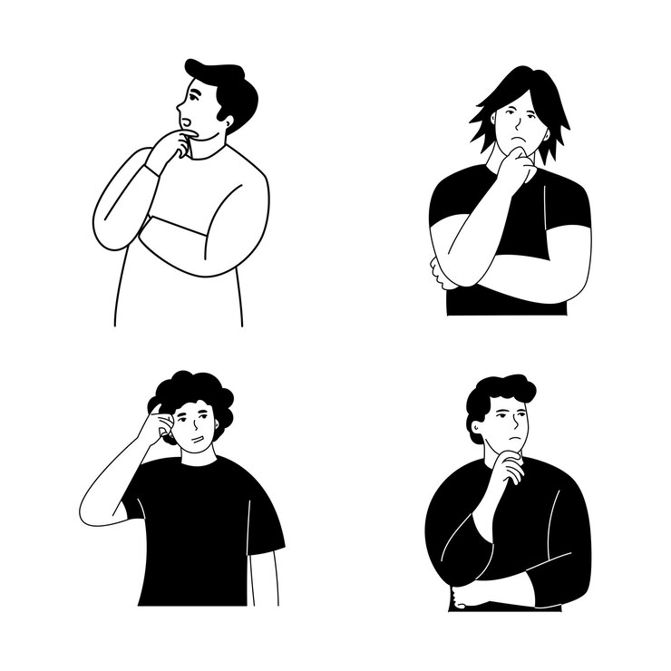 Ilustração desenhada à mão de uma pessoa pensante