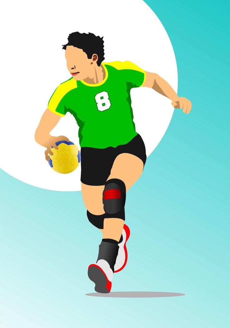 Vetor ilustração desenhada à mão de uma silhueta de um jogador de handebol em 3d.