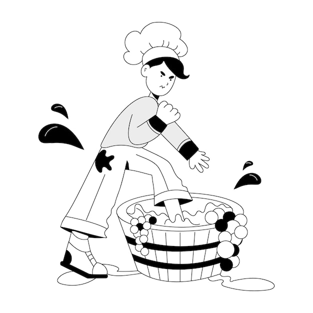 Ilustração desenhada à mão de uvas a pisar