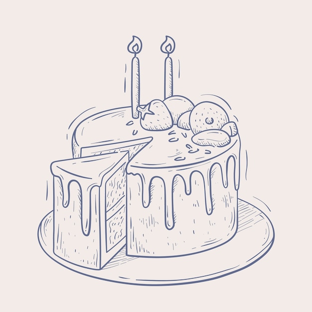 Ilustração desenhada à mão do contorno do bolo de aniversário