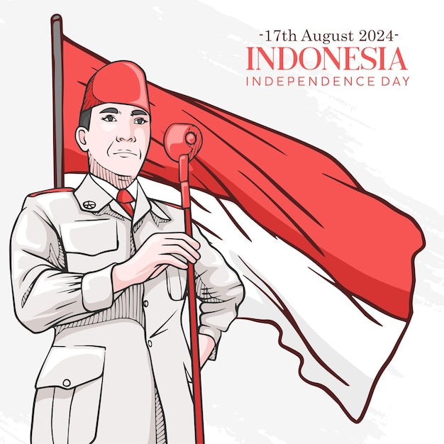 Ilustração desenhada à mão do Dia da Independência da Indonésia