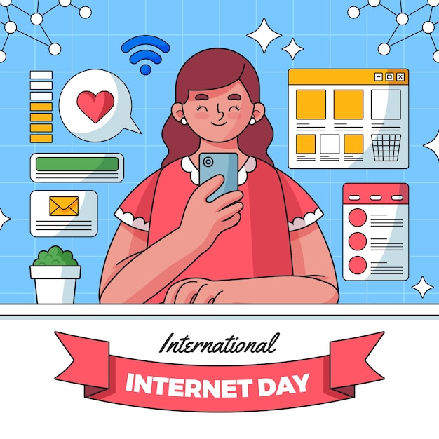 Ilustração desenhada à mão do dia internacional da internet