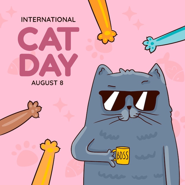 Ilustração desenhada à mão do Dia Internacional do Gato