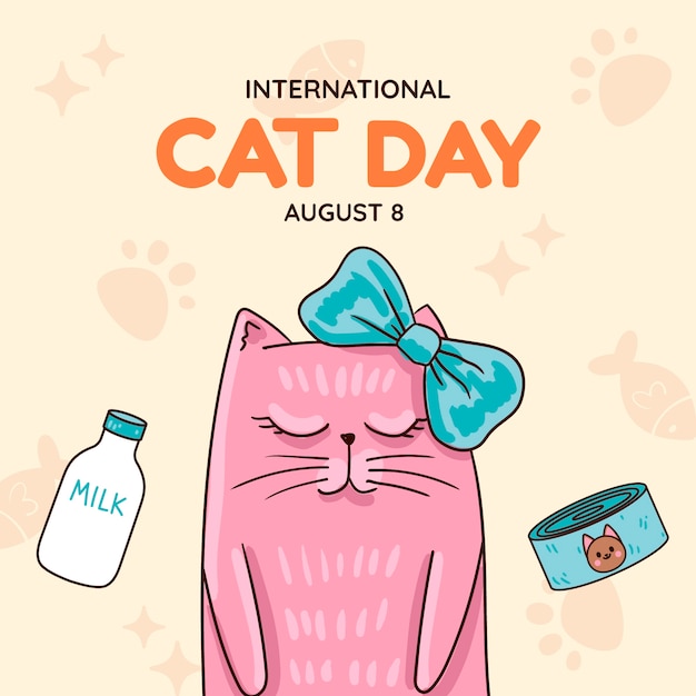 Ilustração desenhada à mão do Dia Internacional do Gato