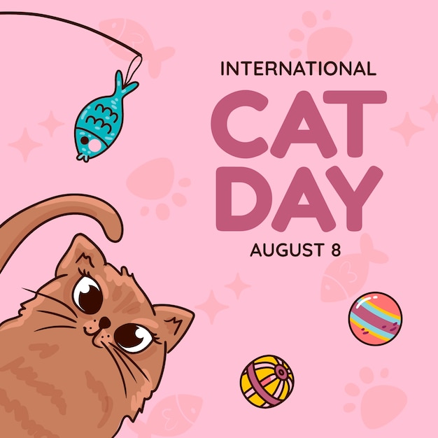 Ilustração desenhada à mão do Dia Internacional do Gato
