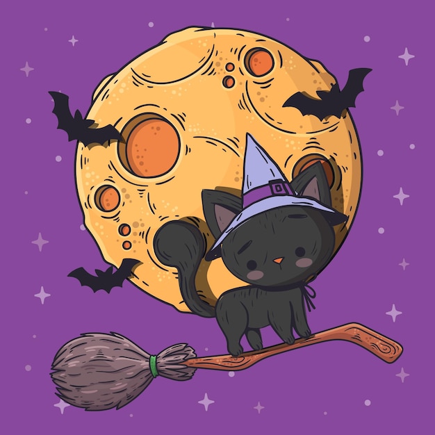 Vetor ilustração desenhada à mão do gato do dia das bruxas