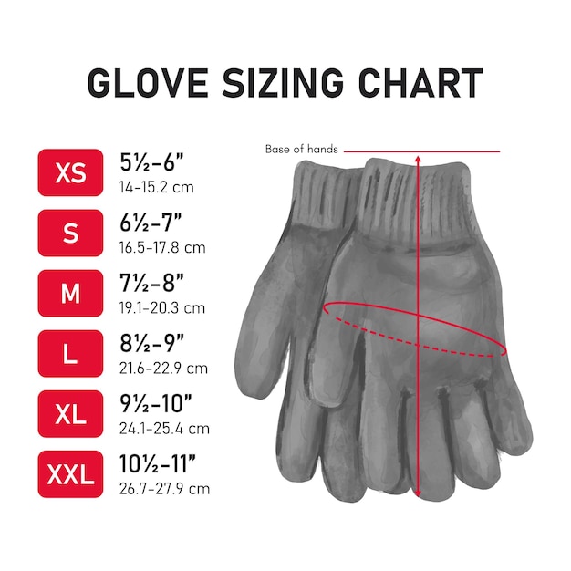 Vetor ilustração desenhada à mão do guia de dimensionamento de luvas de mão e gráficos