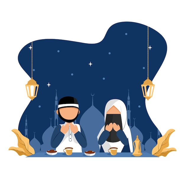 Ilustração desenhada à mão do iftar muçulmano