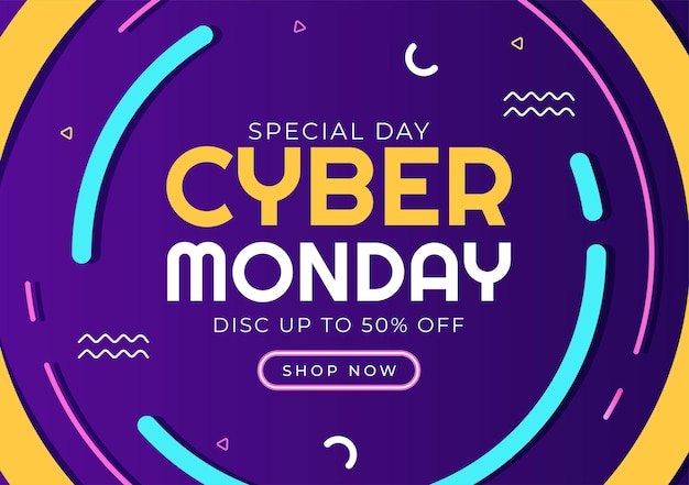 Ilustração desenhada à mão do modelo cyber monday de compras on-line de negócios com grande promoção de desconto