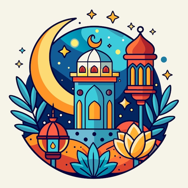 Vetor ilustração desenhada à mão do ramadão com elementos árabes ilustração vetorial