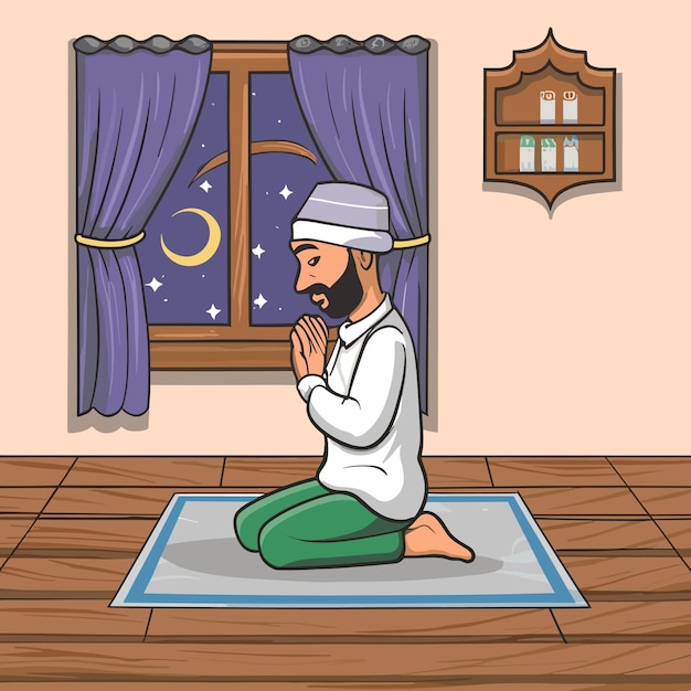 Ilustração desenhada à mão do ramadão com uma pessoa orando