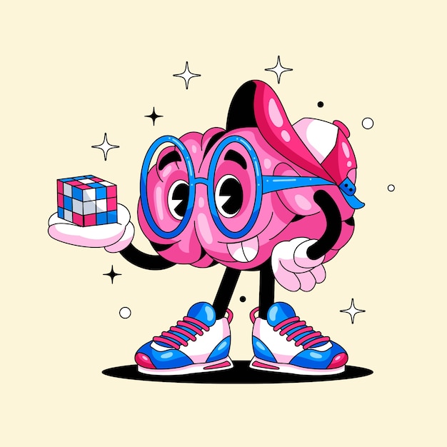 Ilustração desenhada à mão dos desenhos animados do cérebro