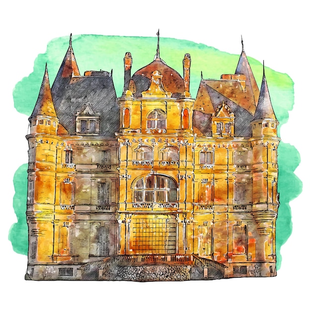 Ilustração desenhada à mão em aquarela de arquitetura paris frança isolada no fundo branco