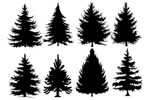 Ilustração desenhada à mão em fundo branco de silhueta de árvore de Natal
