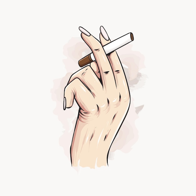 Ilustração desenhada à mão fumando com fundo aquarela