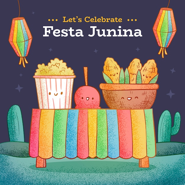 Ilustração desenhada à mão para a celebração brasileira das festas juninas