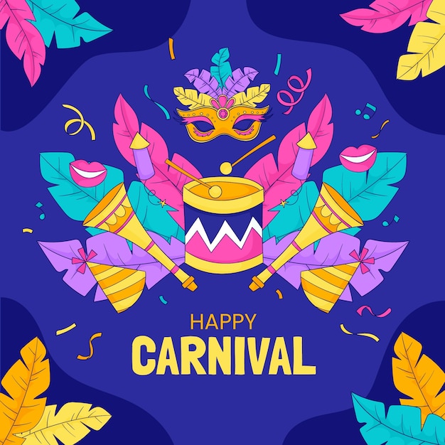 Ilustração desenhada à mão para a celebração da festa do carnaval