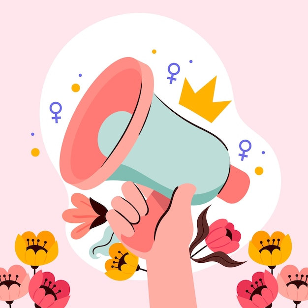 Ilustração desenhada à mão para a celebração do Dia Internacional da Mulher.