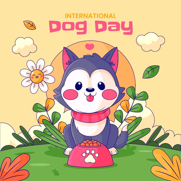 Ilustração desenhada à mão para a celebração do dia internacional do cão