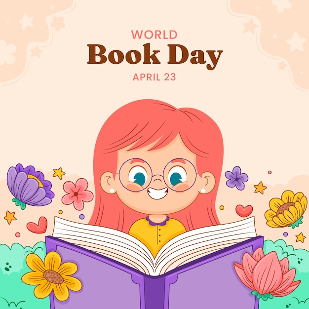 Ilustração desenhada à mão para a celebração do dia mundial do livro