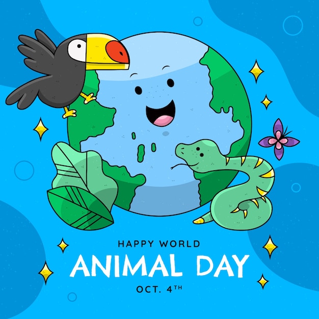 Vetor ilustração desenhada à mão para a celebração do dia mundial dos animais