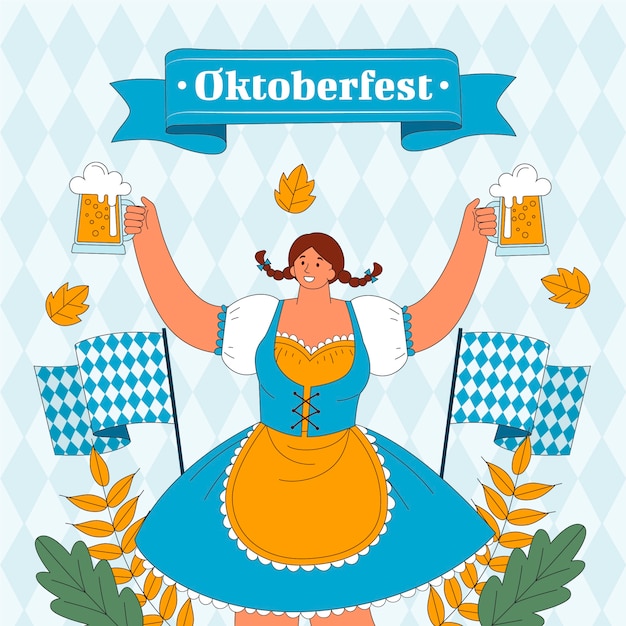 Ilustração desenhada à mão para a celebração do festival de cerveja Oktoberfest