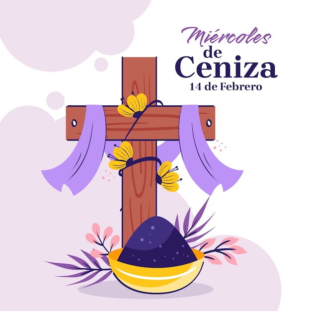 Vetor ilustração desenhada à mão para a celebração religiosa da quarta-feira de cinzas