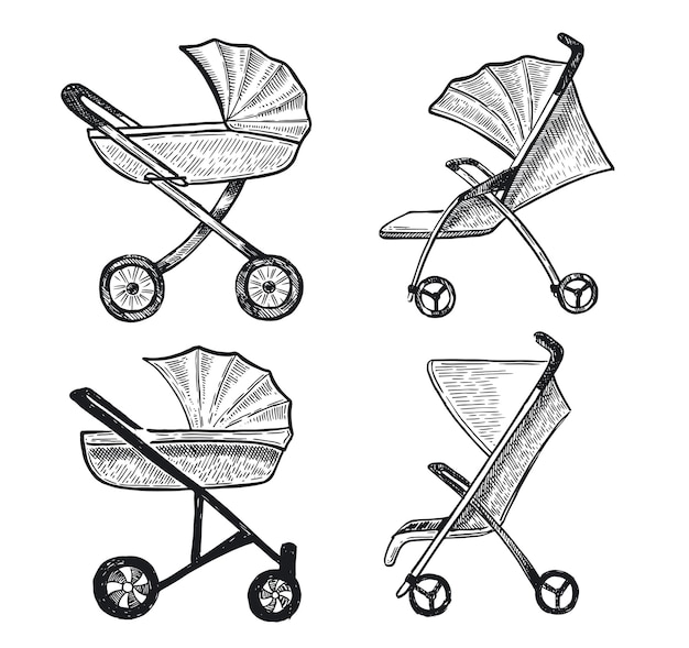 Ilustração desenhada à mão para carrinho de bebê
