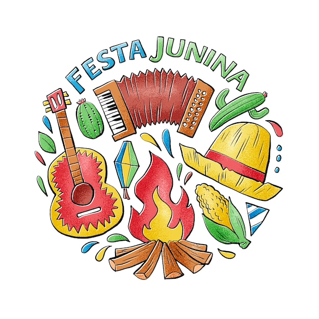Ilustração desenhada à mão para celebração de festas juninas brasileiras