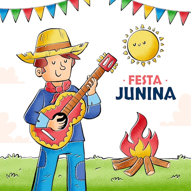 Ilustração desenhada à mão para celebração de festas juninas brasileiras