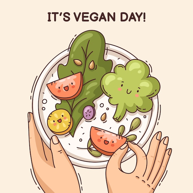 Vetor ilustração desenhada à mão para celebração do dia vegano mundial