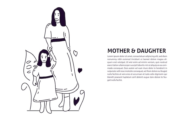 Vetor ilustração desenhada à mão para mãe e filha
