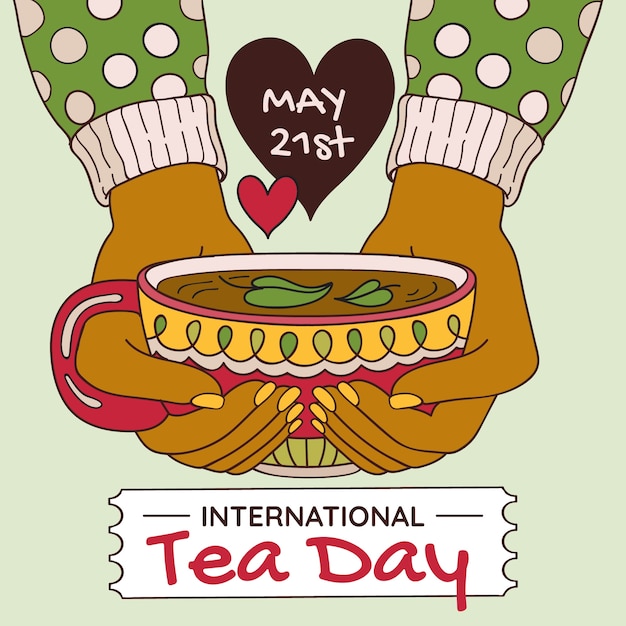 Vetor ilustração desenhada à mão para o dia internacional do chá