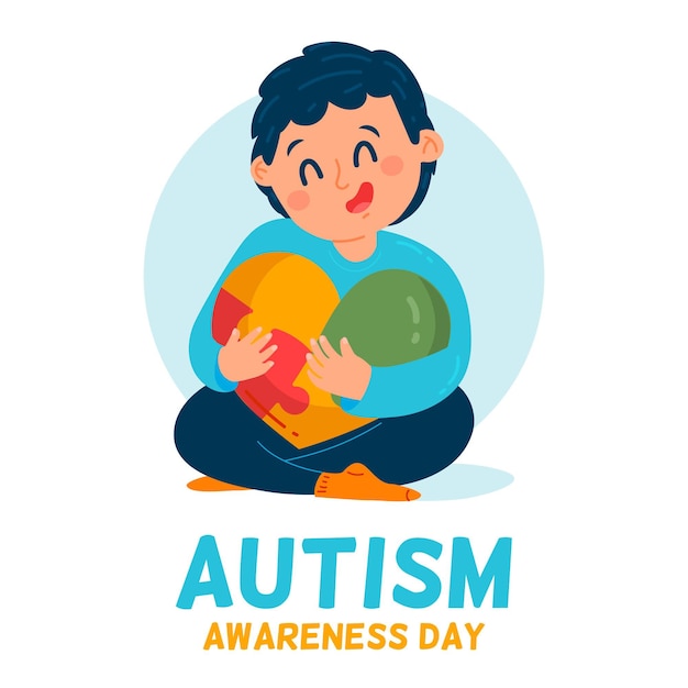 Vetor ilustração desenhada à mão para o dia mundial da conscientização do autismo com peças do quebra-cabeça